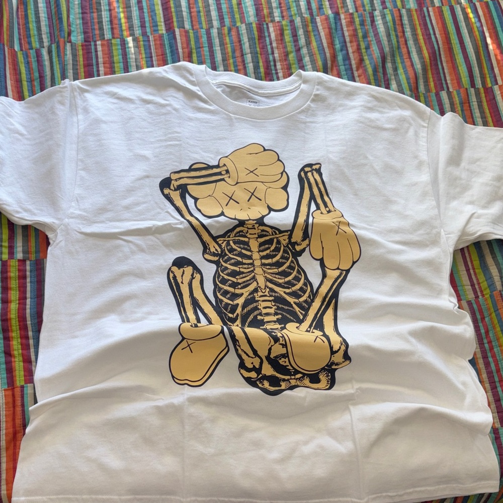 KAWS skeleton new fiction bone White Tee Tan Black Skeleton Character new